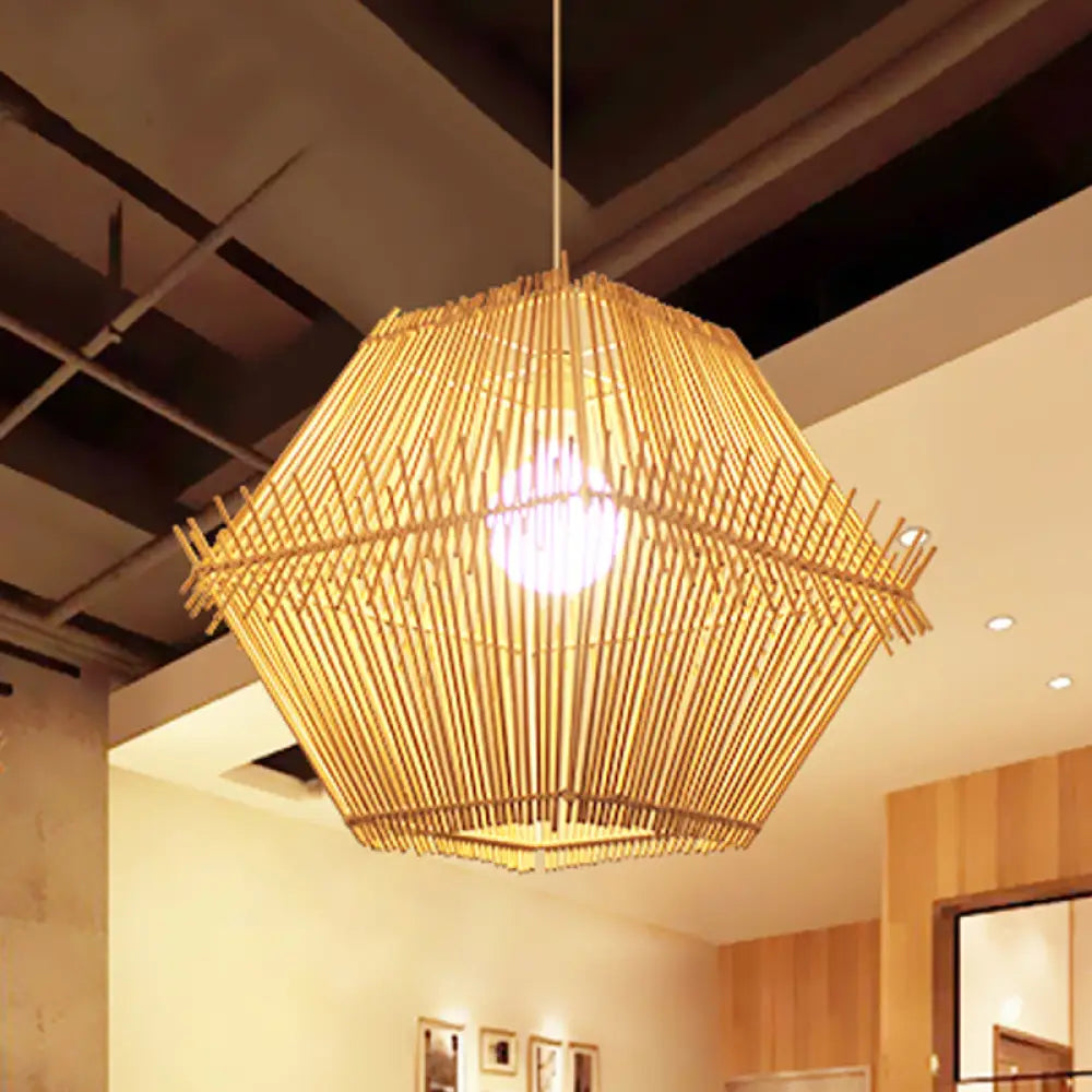 Woven Bamboo Pendant Ceiling Light - Contemporary 1-Head Wood Drop With/Without Shade / Shadeless