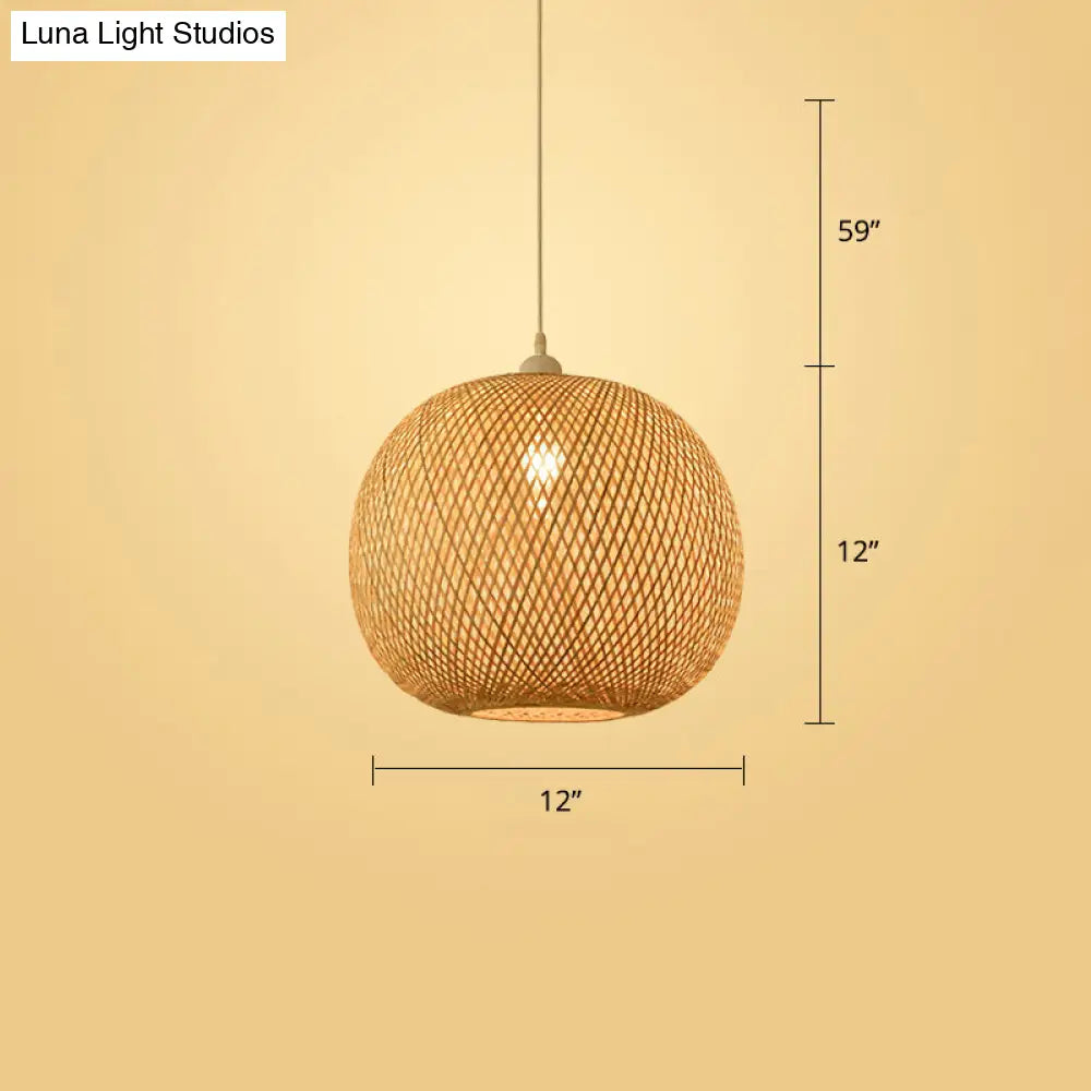 Woven Bamboo Pendant Light - Modern Single Wood Hanging Ceiling Fixture For Restaurants