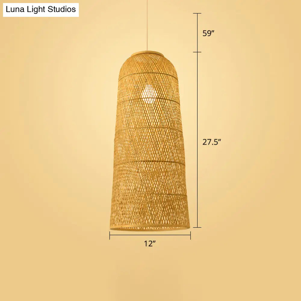 Woven Bamboo Pendant Light - Modern Single Wood Hanging Ceiling Fixture For Restaurants