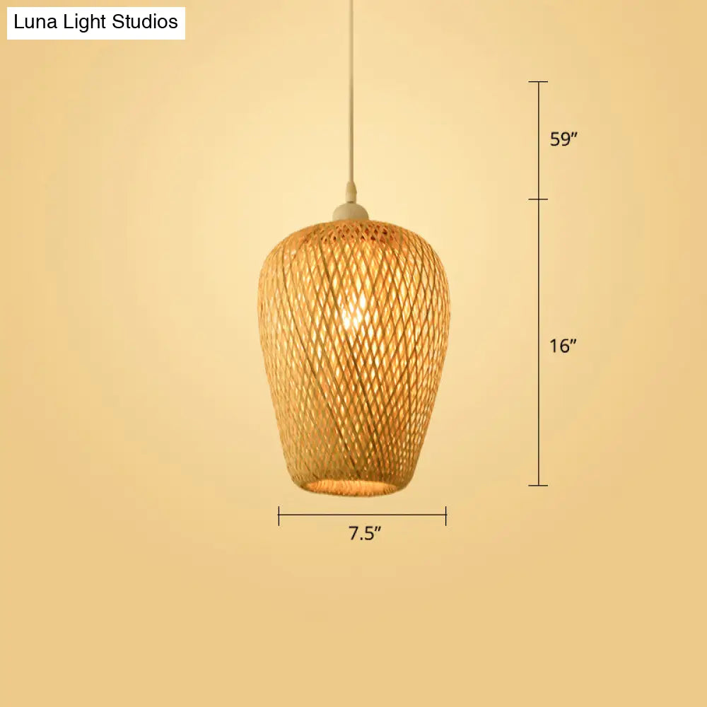 Woven Bamboo Pendant Light - Modern Single Wood Hanging Ceiling Fixture For Restaurants