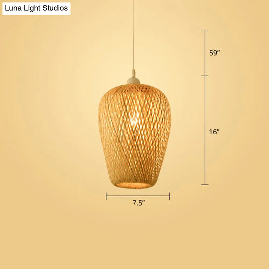 Woven Bamboo Pendant Light - Modern Single Wood Hanging Ceiling Fixture For Restaurants