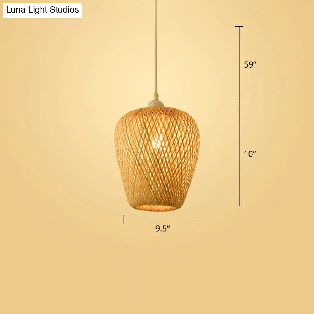 Woven Bamboo Pendant Light - Modern Single Wood Hanging Ceiling Fixture For Restaurants