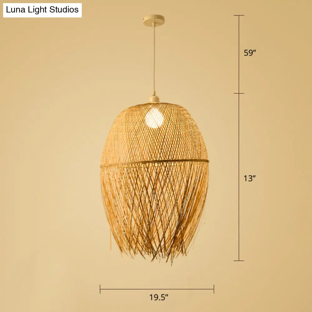 Woven Bamboo Pendant Light - Modern Single Wood Hanging Ceiling Fixture For Restaurants