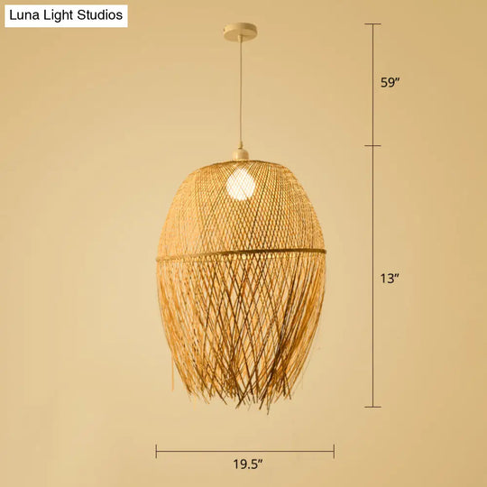 Woven Bamboo Pendant Light - Modern Single Wood Hanging Ceiling Fixture For Restaurants