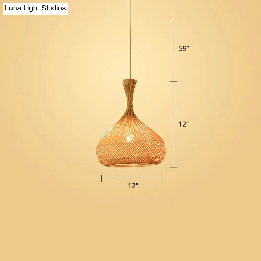 Woven Bamboo Pendant Light - Modern Single Wood Hanging Ceiling Fixture For Restaurants