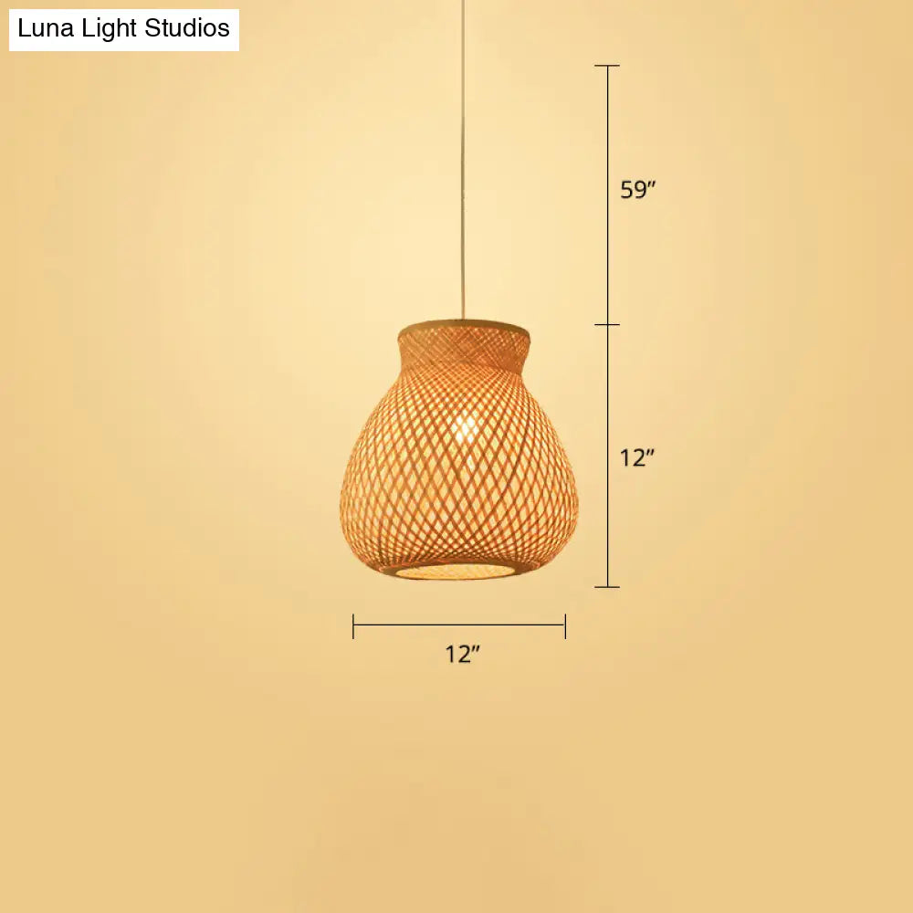 Woven Bamboo Pendant Light - Modern Single Wood Hanging Ceiling Fixture For Restaurants