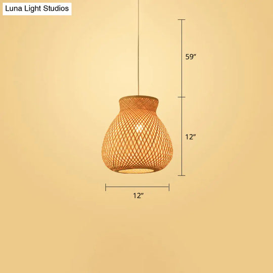 Woven Bamboo Pendant Light - Modern Single Wood Hanging Ceiling Fixture For Restaurants