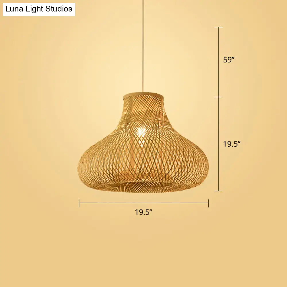 Woven Bamboo Pendant Light - Modern Single Wood Hanging Ceiling Fixture For Restaurants