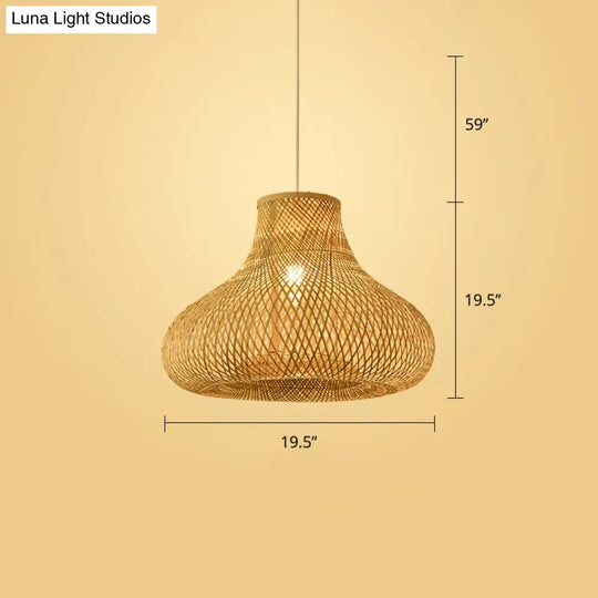 Woven Bamboo Pendant Light - Modern Single Wood Hanging Ceiling Fixture For Restaurants