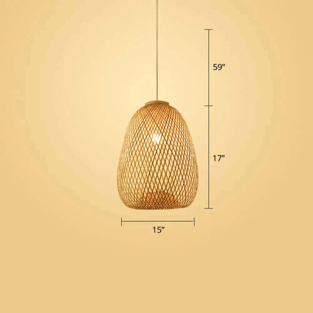 Woven Bamboo Pendant Light - Modern Single Wood Hanging Ceiling Fixture For Restaurants / D