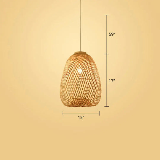 Woven Bamboo Pendant Light - Modern Single Wood Hanging Ceiling Fixture For Restaurants / D