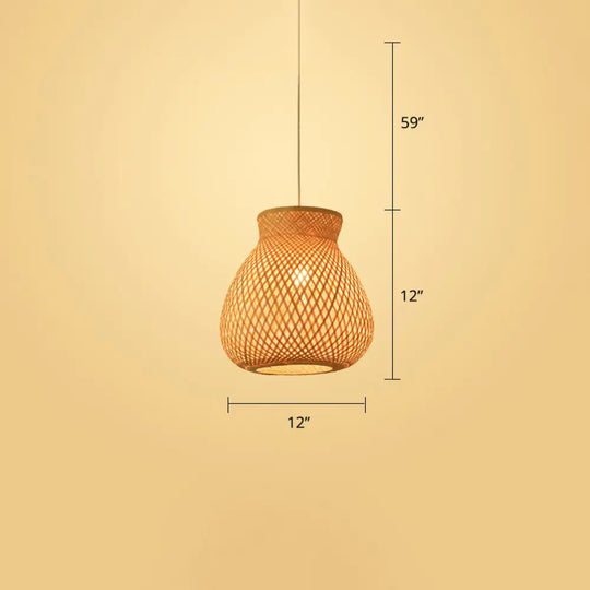 Woven Bamboo Pendant Light - Modern Single Wood Hanging Ceiling Fixture For Restaurants / F