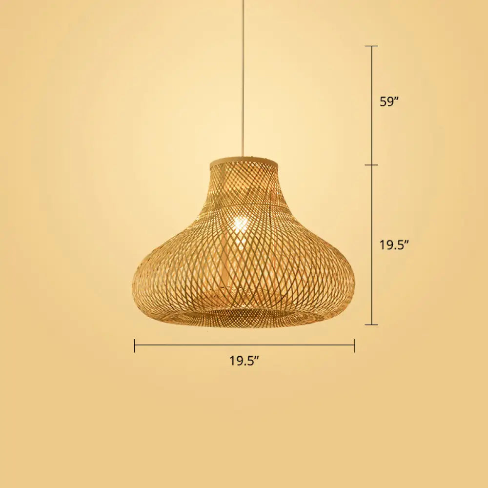 Woven Bamboo Pendant Light - Modern Single Wood Hanging Ceiling Fixture For Restaurants / J