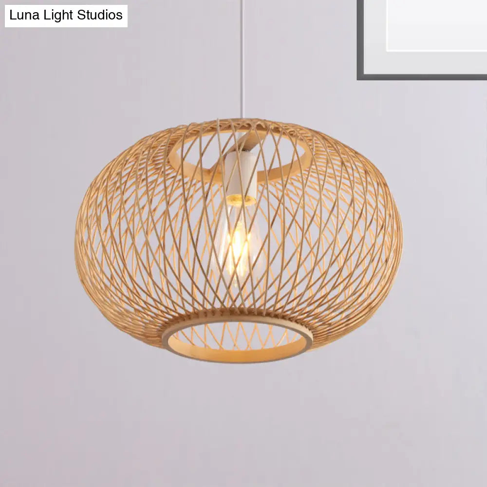 Woven Bamboo Pendant Light - Traditional Style 1 Bulb 16/19.5 Wide Wood Hanging Lamp Kit