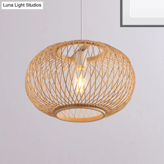 Woven Bamboo Pendant Light - Traditional Style 1 Bulb 16/19.5 Wide Wood Hanging Lamp Kit