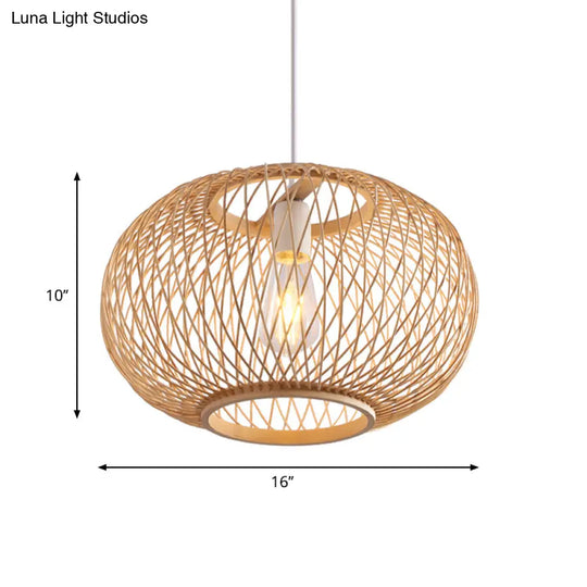 Woven Bamboo Pendant Light - Traditional Style 1 Bulb 16/19.5 Wide Wood Hanging Lamp Kit