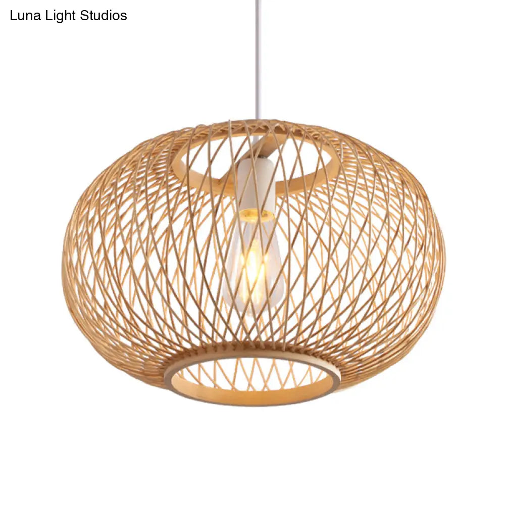 Woven Bamboo Pendant Light - Traditional Style 1 Bulb 16/19.5 Wide Wood Hanging Lamp Kit