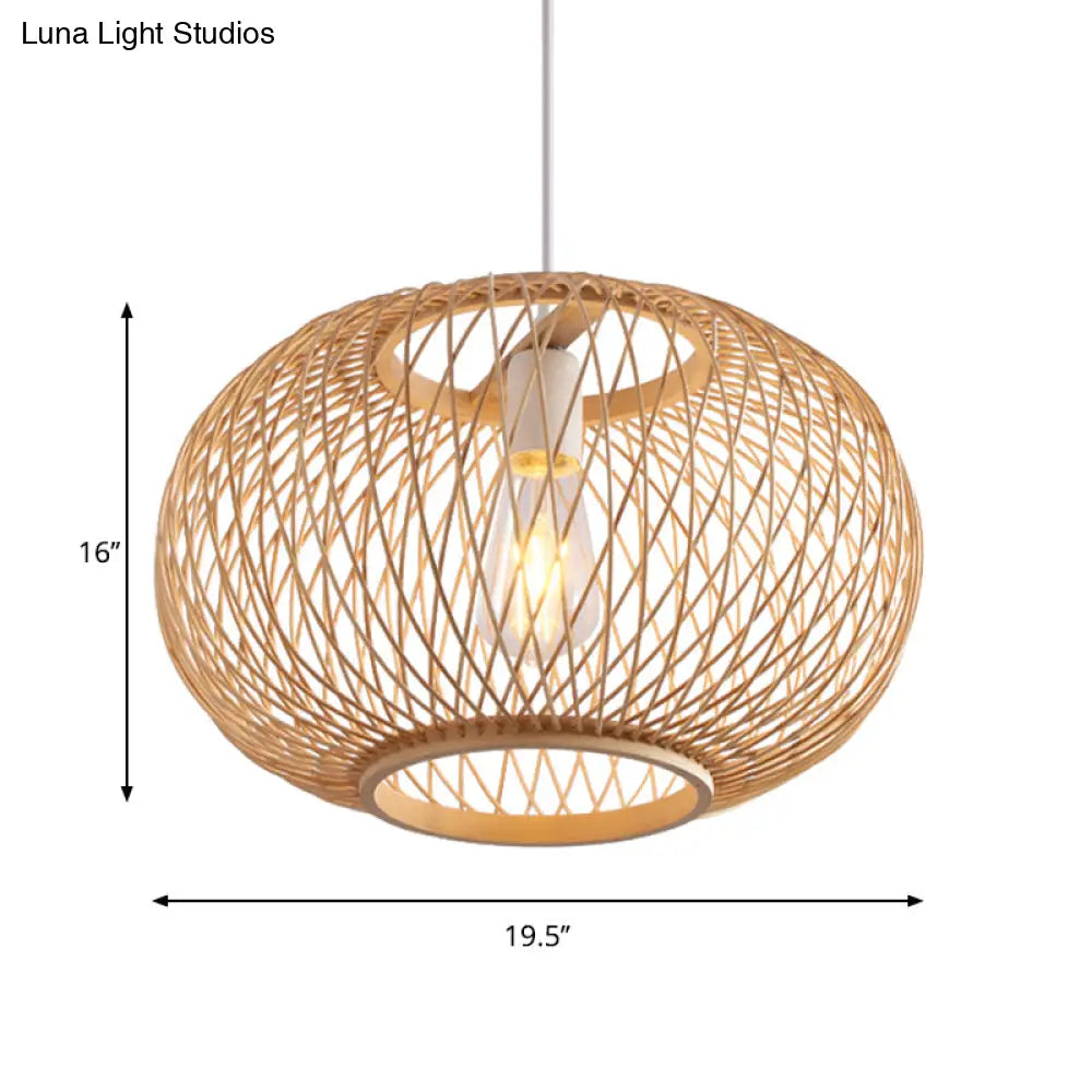 Woven Bamboo Pendant Light - Traditional Style 1 Bulb 16/19.5 Wide Wood Hanging Lamp Kit