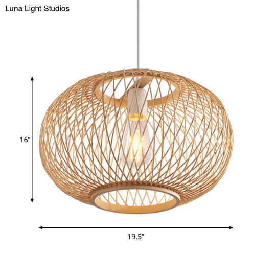 Woven Bamboo Pendant Light - Traditional Style 1 Bulb 16/19.5 Wide Wood Hanging Lamp Kit