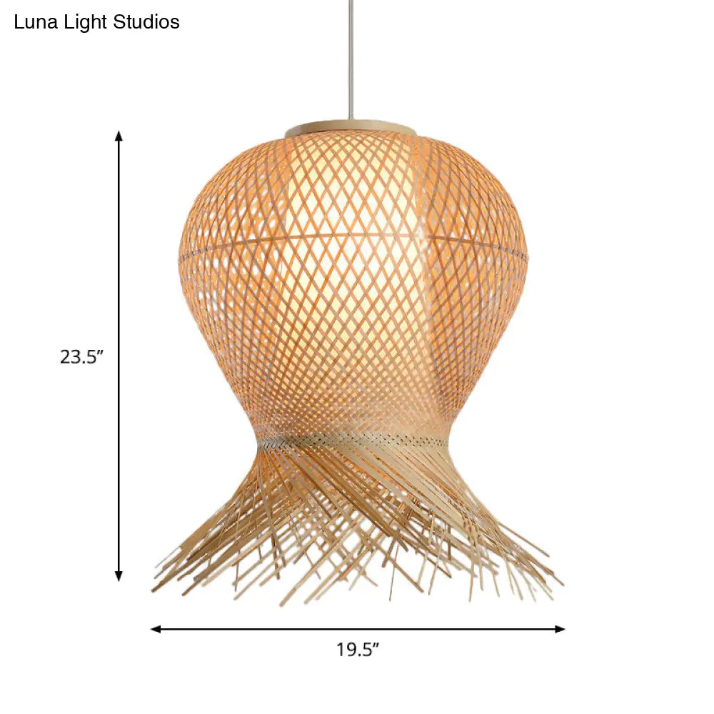 Woven Pendant Bamboo Hanging Lamp Kit - Traditional Design Beige Shade 1 Bulb Multiple Width Options