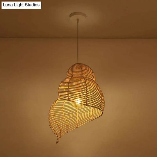 Woven Shade Drop Pendant Wood Hanging Light - Beige- Ideal For Restaurants