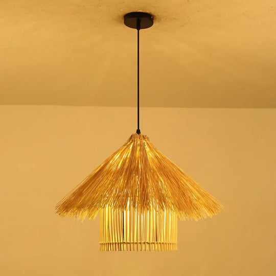 Woven Shade Drop Pendant Wood Hanging Light - Beige- Ideal For Restaurants / A