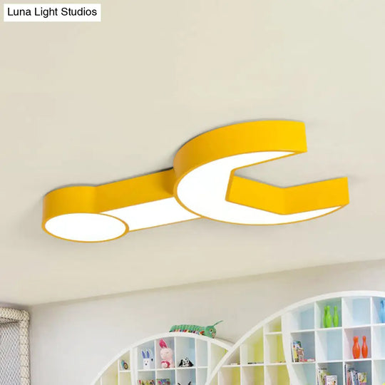 Wrench Shape Ceiling Mount Light: Charming Acrylic Fixture For Kindergarten Bedroom Yellow