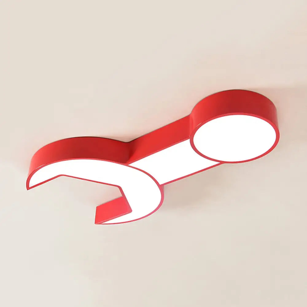 Wrench Shape Ceiling Mount Light: Charming Acrylic Fixture For Kindergarten Bedroom Red