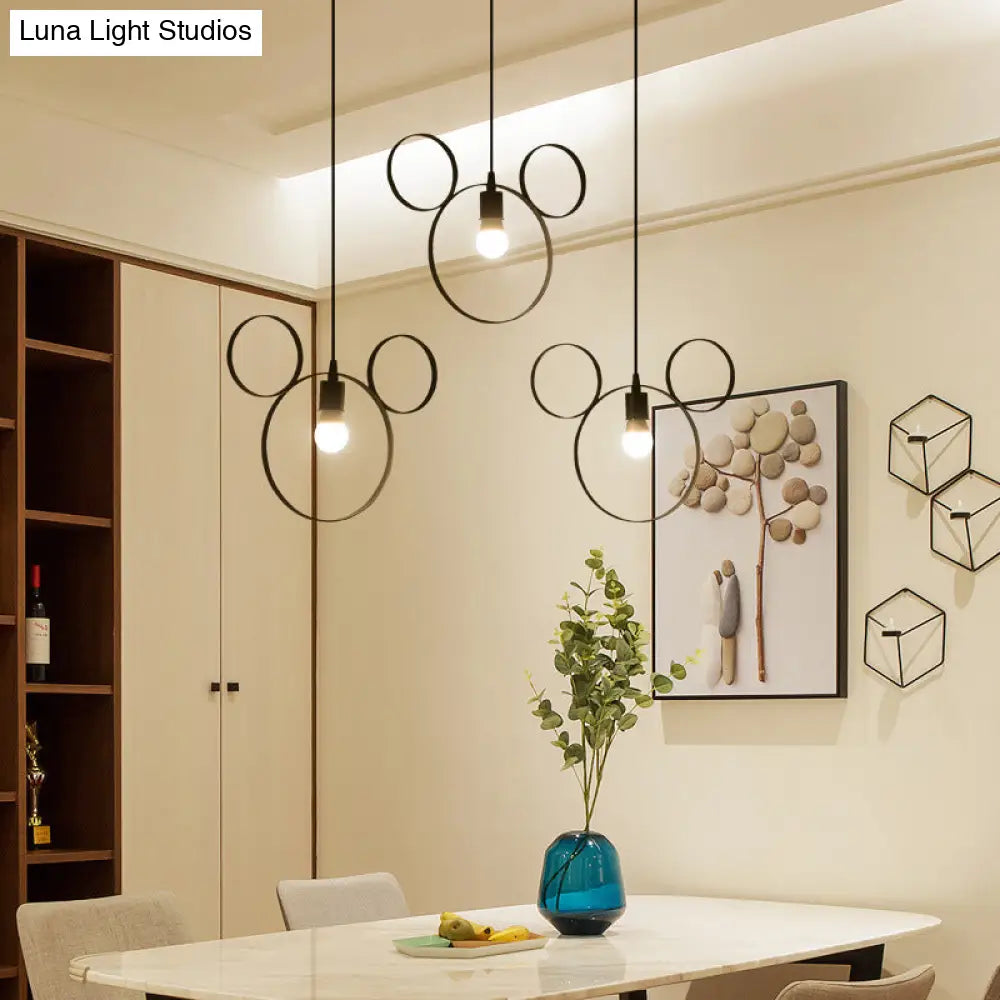 Wrought Iron Bear Pendant Light - Modern Style 3-Light Hanging Lamp In Black