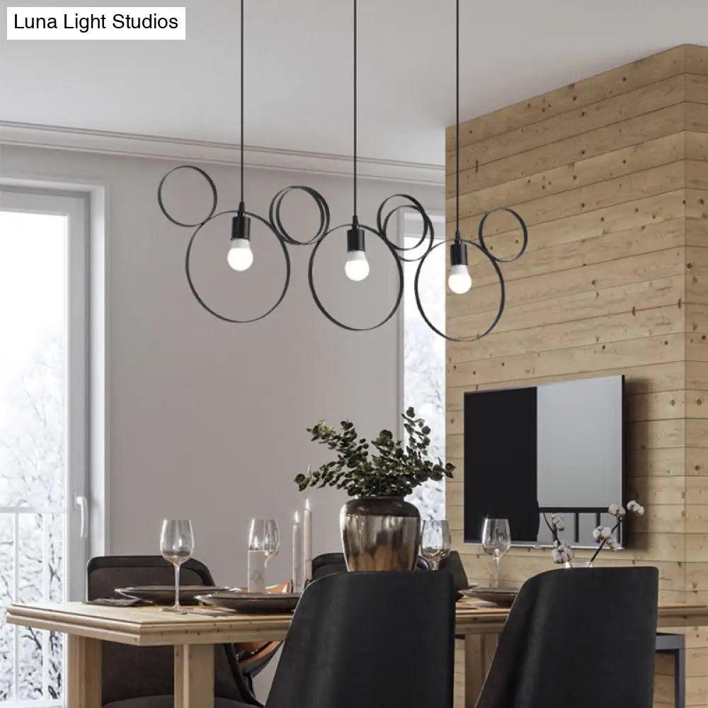 Wrought Iron Bear Pendant Light - Modern Style 3-Light Hanging Lamp In Black