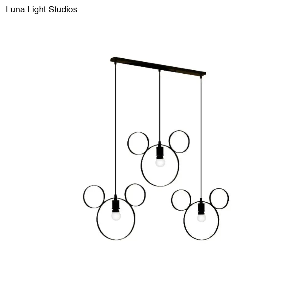 Wrought Iron Bear Pendant Light - Modern Style 3-Light Hanging Lamp In Black