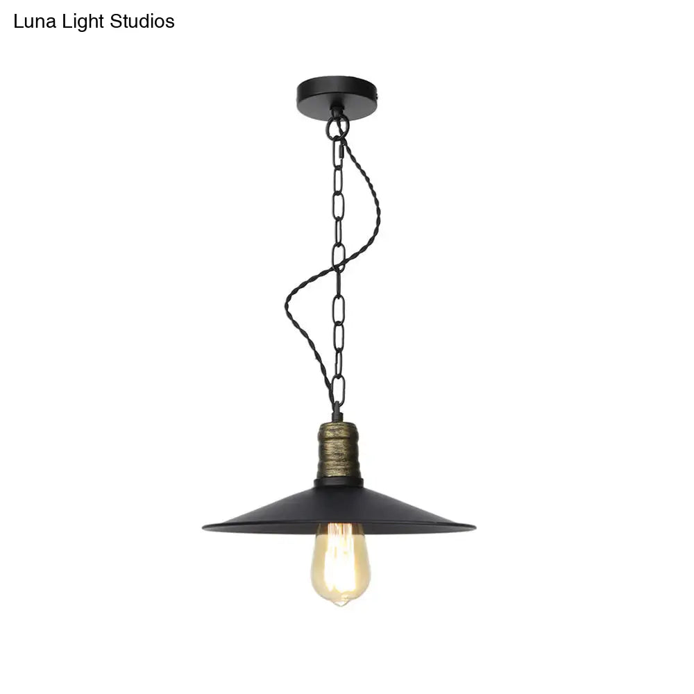 Wrought Iron Black Pendant Light - Retro 1-Light Hanging Fixture For Living Room (7/8.5/10 Width)