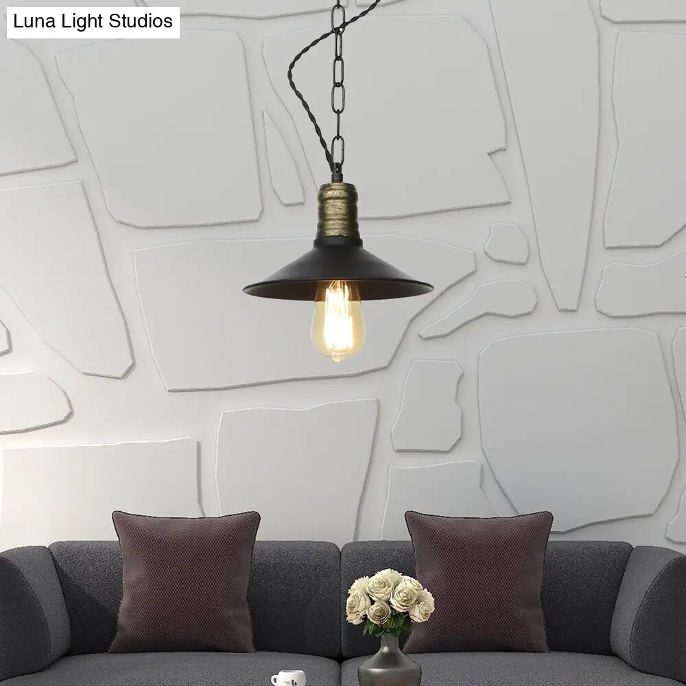 Wrought Iron Black Pendant Light - Retro 1-Light Hanging Fixture For Living Room (7/8.5/10 Width) /