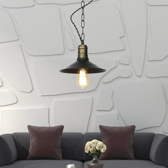 Wrought Iron Black Pendant Light - Retro 1-Light Ceiling Fixture For Living Room (7’/8.5’/10’