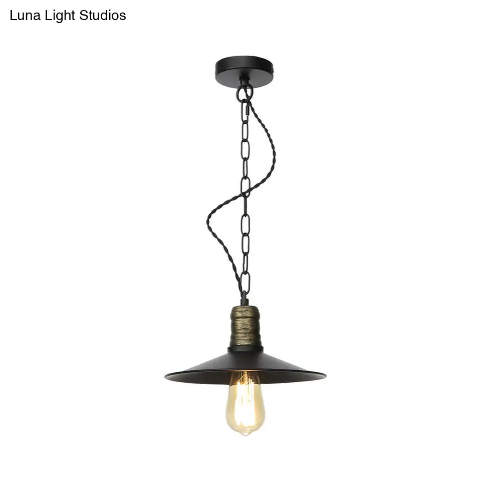 Wrought Iron Black Pendant Light - Retro 1-Light Hanging Fixture For Living Room (7/8.5/10 Width)