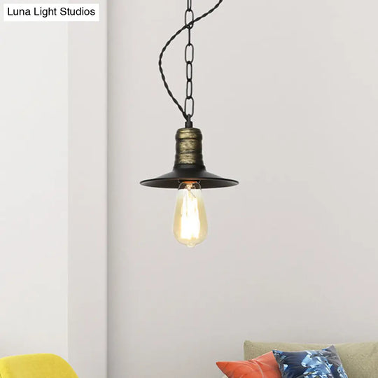 Wrought Iron Black Pendant Light - Retro 1-Light Hanging Fixture For Living Room (7/8.5/10 Width)