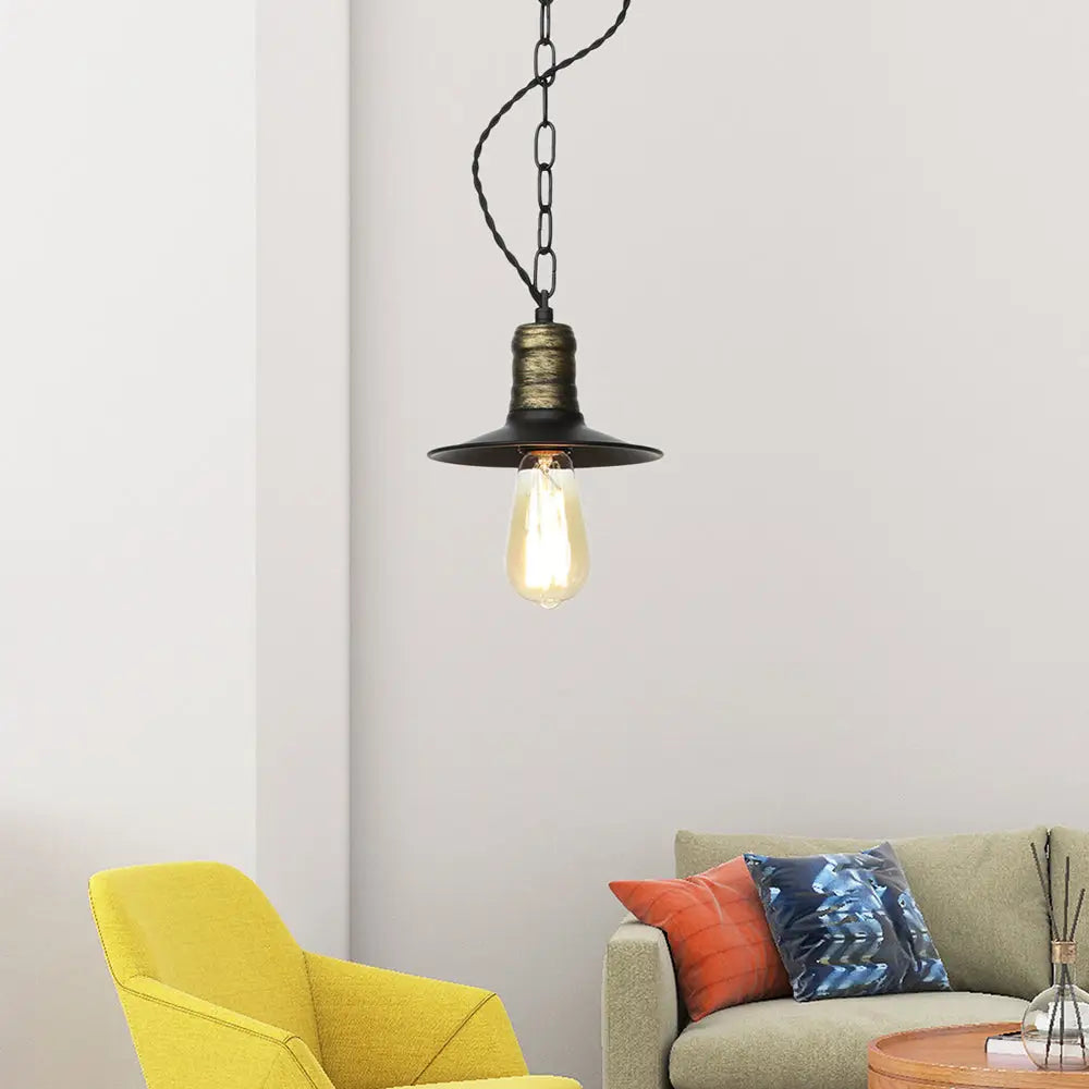 Wrought Iron Black Pendant Light - Retro 1-Light Ceiling Fixture For Living Room (7’/8.5’/10’