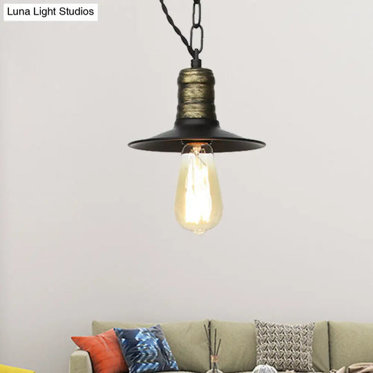 Wrought Iron Black Pendant Light - Retro 1-Light Hanging Fixture For Living Room (7/8.5/10 Width)