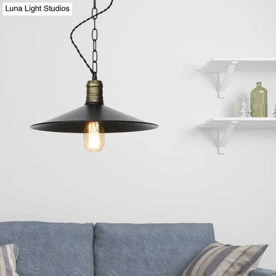 Wrought Iron Black Pendant Light - Retro 1-Light Hanging Fixture For Living Room (7/8.5/10 Width) /