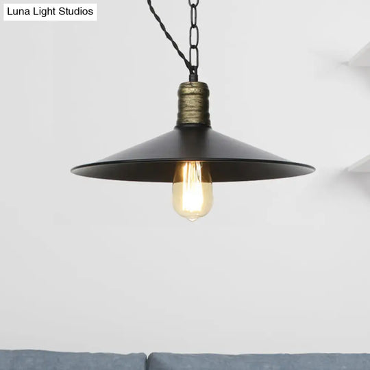 Wrought Iron Black Pendant Light - Retro 1-Light Ceiling Fixture For Living Room (7’/8.5’/10’ Wide)