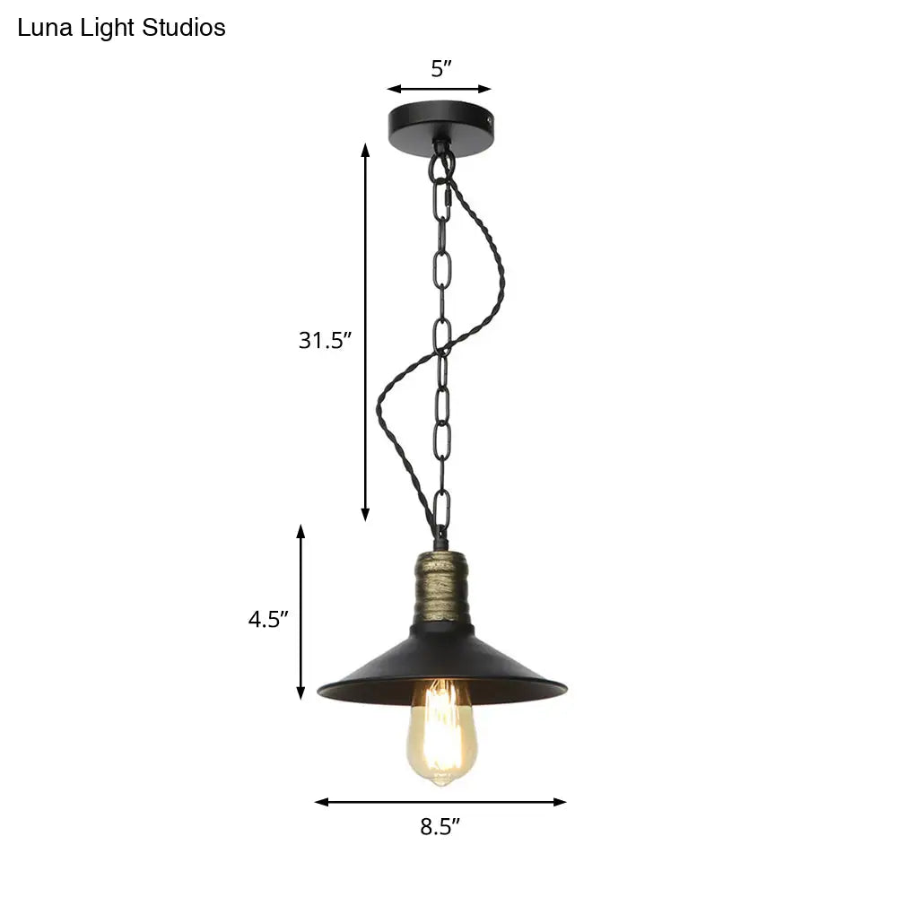 Wrought Iron Black Pendant Light - Retro 1-Light Ceiling Fixture For Living Room (7’/8.5’/10’ Wide)