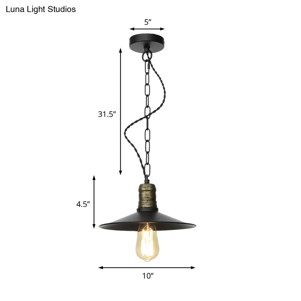 Wrought Iron Black Pendant Light - Retro 1-Light Hanging Fixture For Living Room (7/8.5/10 Width)