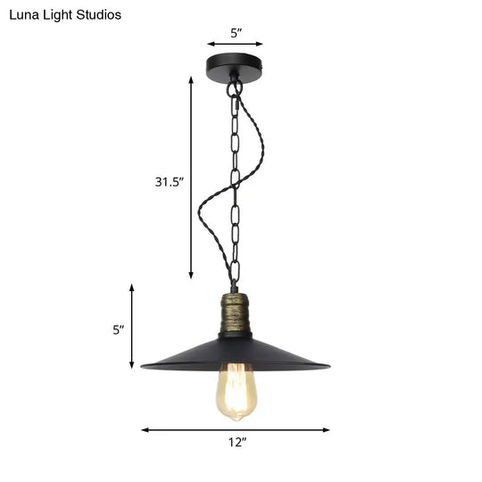 Wrought Iron Black Pendant Light - Retro 1-Light Hanging Fixture For Living Room (7/8.5/10 Width)