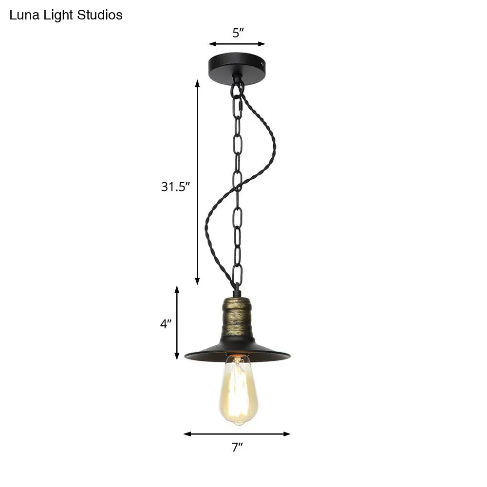 Wrought Iron Black Pendant Light - Retro 1-Light Hanging Fixture For Living Room (7/8.5/10 Width)