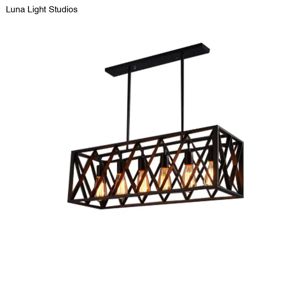 Wrought Iron Black Rectangular Hanging Light Fixture - Industrial Style For Bar Island Lighting