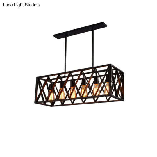 Wrought Iron Black Rectangular Hanging Light Fixture - Industrial Style For Bar Island Lighting