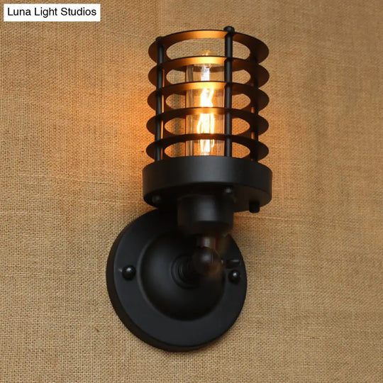 Wrought Iron Cage Wall Light - Industrial Rust/Black Finish