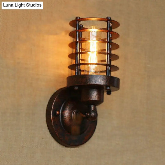 Wrought Iron Cage Wall Light - Industrial Rust/Black Finish