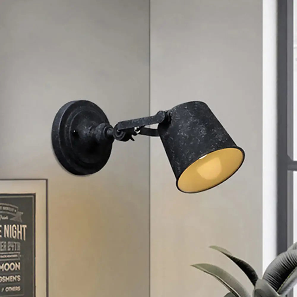 Wrought Iron Farmhouse Style Wall Sconce Lamp In Antique Black - 1 Light For Living Room