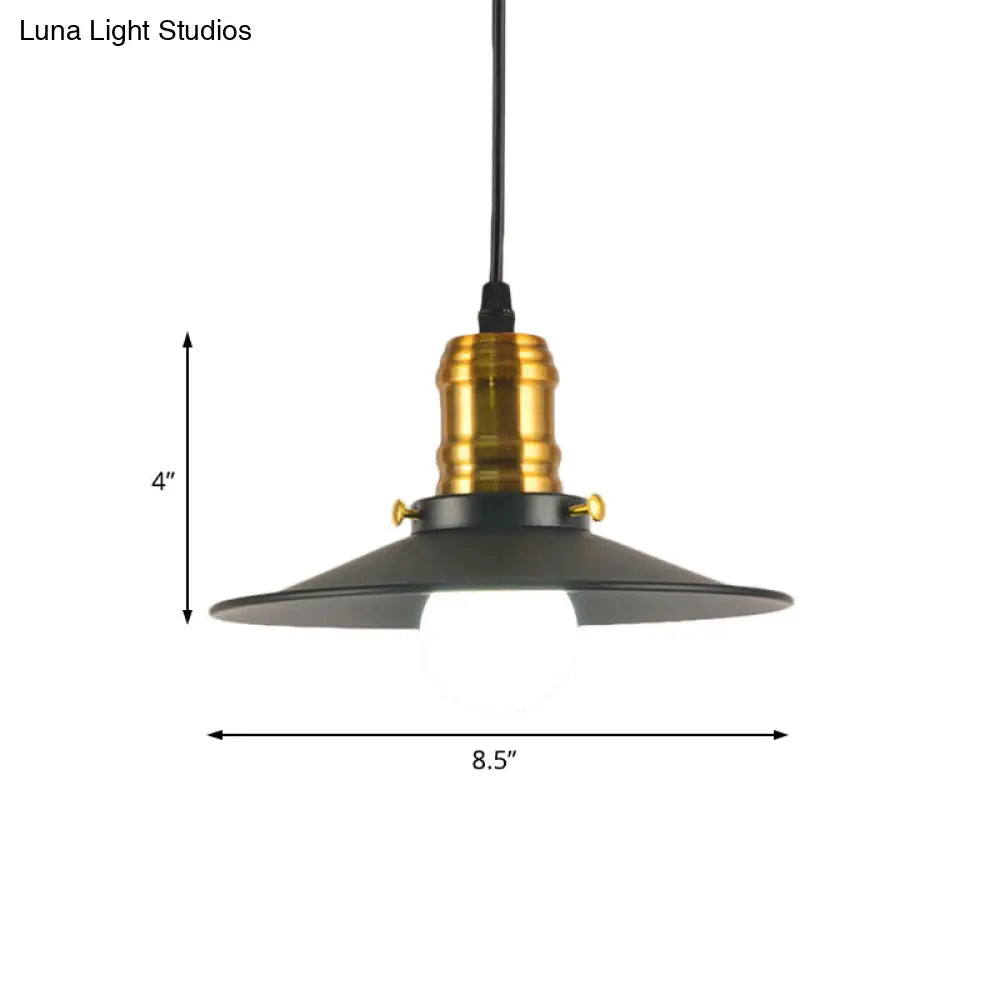 Industrial Wrought Iron Pendant Light With 8.5/10 Wide Saucer Design - 1-Light Black Fixture For